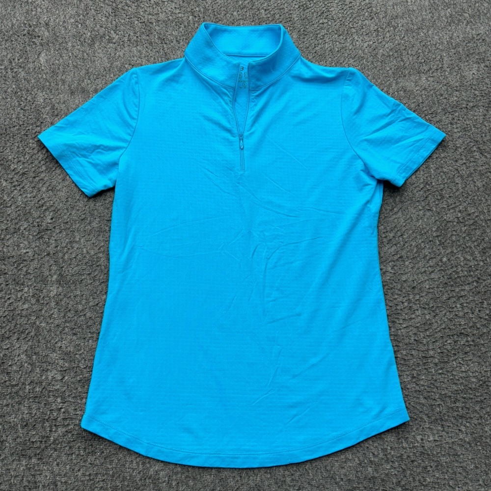 IBKUL Womens Short Sleeve Solid Golf Sun Protect Shirt 1/4 ZIP Small Blue
